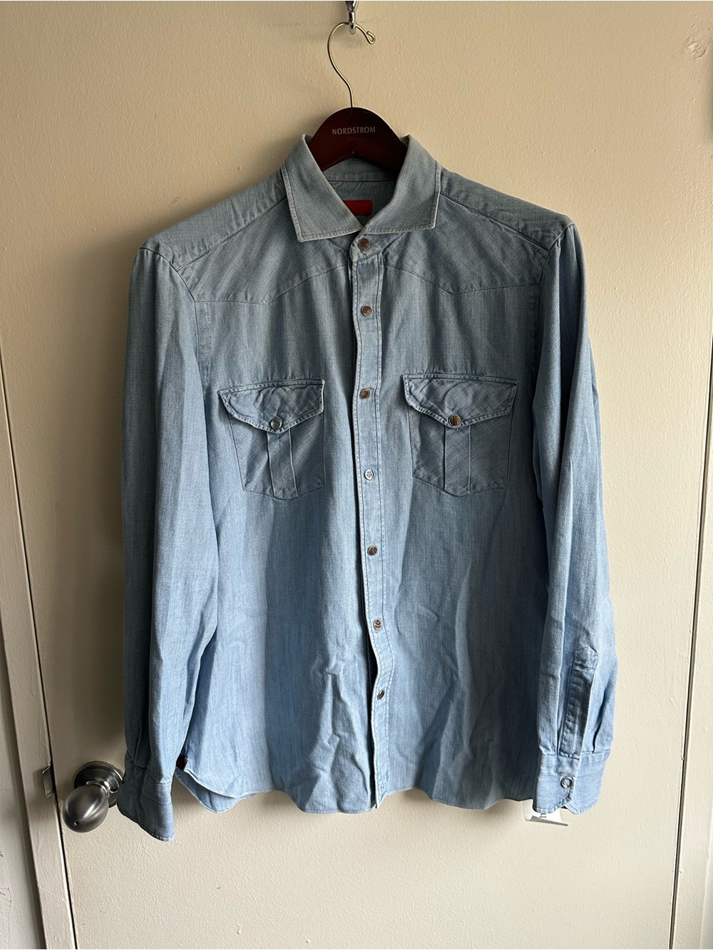 ISAIA Light Blue Denim Western Shirt EU42